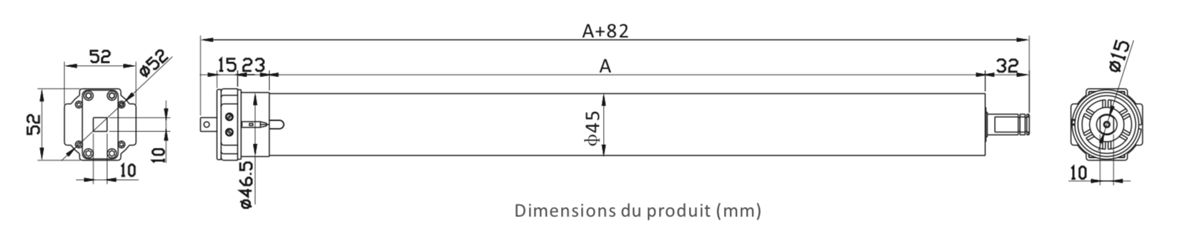 Dimension moteur volet roulant filaire AOK