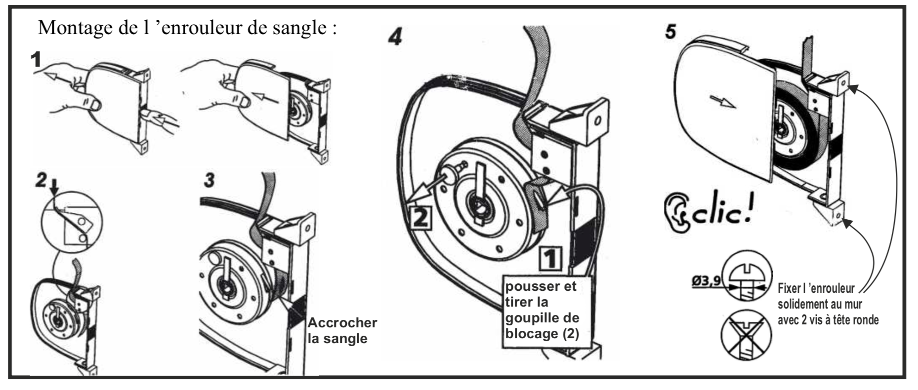 Montage enrouleur sangle